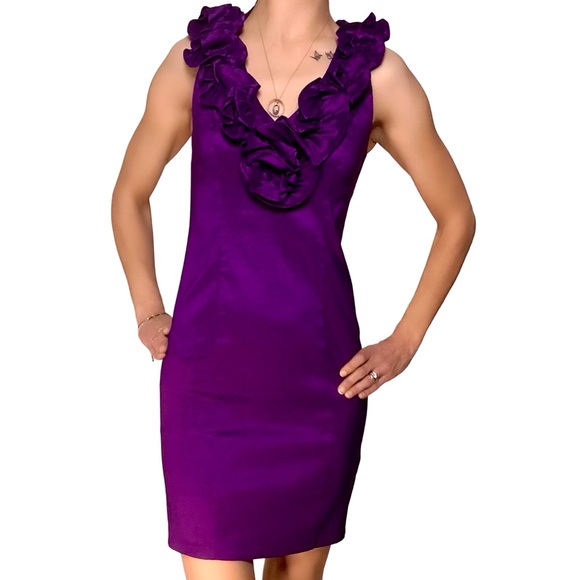 S.L. Fashions Purple Ruffle Collar Cocktail Dress - Picture 9 of 10